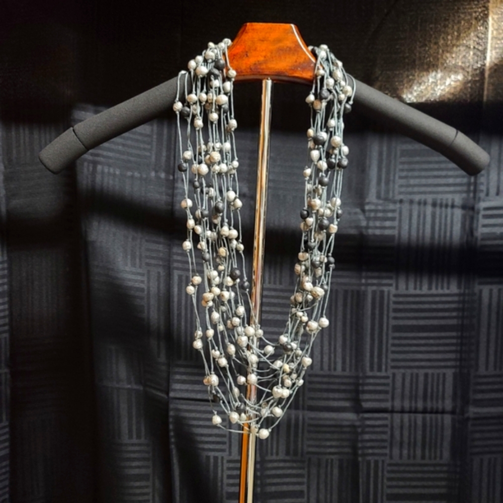 BNIB Chic Multi-Strand Gray Beaded Necklace